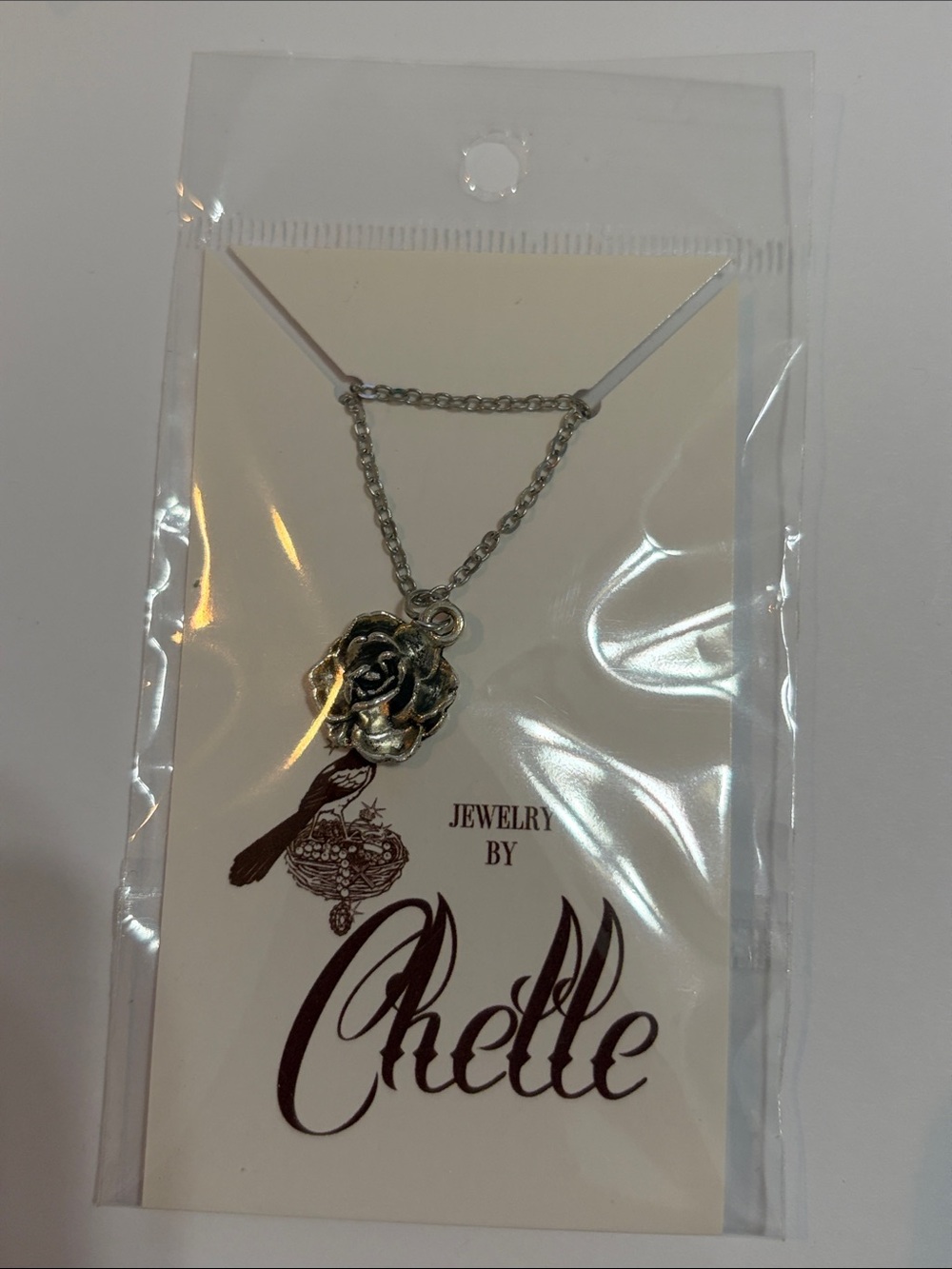Silver Tone Rose Pendant Necklace